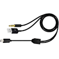 Miniatyrbillede 4 af 5: Guldbelagt USB-opladningskabel til Mini B-han og 3,5 mm stik Lydkabel 100 cm [DB] Black