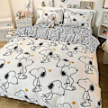 Miniatyrbild 2 av 2: 3/4-delars Set Kawaii Snoopy Cartoon Bomulls Quiltöverdrag Lakans Kuddfodral Anime Bekväm Mjuk Hushållsbäddvara Presenter [DB] 4piece set220x240cm xiaochuju