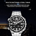 Miniatyrbillede 4 af 5: Herre Analog Digital Ur Herre Business Ur 3ATM Vandtæt Armbåndsure med Rustfrit Stål Rem Multifunktionelt Selvlysende Sportsur Chron [DB] Blue