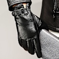Miniatyrbild 1 av 5: Vinter Geniune Fårskinn Läderhandskar Herr Plus Sammet Körning Varm Pekskärm Vantar [DB] Black XL