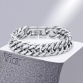 Miniatyrbild 1 av 5: 12/15MM bredd rostfritt stål kubansk kedja armband för män, silverfärg mode hip hop man pojke armband smycken DB 12MM Width 19cm
