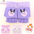 Miniatyrbillede 2 af 5: 1 Par Sanrio Hello Kitty Kuromi Melody Vinterstrikede Halvfingerhandsker Udendørs Koldbeskyttelse Og Varme Søde Handsker Velegnet My Melody