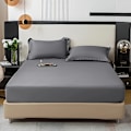 Miniatyrbilde 1 av 5: 3-delt sengetøysett i ensfarget, mykt, hudvennlig og pustende materiale, for soverom, maskinvaskbart (1*laken + 2*putevar, uten kjerne) [DB] Deep Grey 120cm*200cm