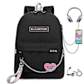 Miniatyrbild 1 av 5: Blackpink Ryggsäck USB Laddningsbar Ryggsäck Student Skolväska {Db} Black