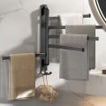 Miniatyrbilde 2 av 4: Svingbar håndkleholder 5 armer, veggmontert håndklestativ i rustfritt stål, håndkleholder 180 graders rotasjon plassbesparende håndkleholder for baderom kjøkken Db Black