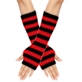 Miniatyrbilde 1 av 5: 1 Par Cozy Stripete Ullvotter Gave Mid-lengde Høst Jul Hold Varme Hansker for Vinter [DB] Red Black