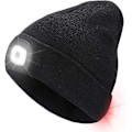Pikkukuva 2 / 5: Pipo Hattu Valolla ja Punaisella Varoitusvalolla, USB-Latautuva LED-Valoinen Pipo, Kädet Vapaat Päälampun Hattu, 1kpl black