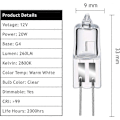 Miniatyrbillede 2 af 5: Halogenpærer G4 20W 12V, varm hvid 2800K, dæmpbar transparent kapsel 10 [Db]