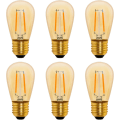 Miniatyrbillede 1 af 5: S14 Vintage LED-glødetrådslampe E27, 1w ravfarvet Edison-erstatning 10w glødelampe, ikke-dæmpbar, varm hvid 2200k, AC 220v, pakke med 6