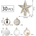 Miniatyrbilde 3 av 5: 30 stk Mini Julekuler med Henger, 3CM Små Gull og Hvite Julekuler Mini Juletre Kuler Bordplate Juletre D [DB]