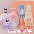 Miniatyrbillede 3 af 5: 1 Par Sanrio Hello Kitty Kuromi Melody Vinterstrikede Halvfingerhandsker Udendørs Koldbeskyttelse Og Varme Søde Handsker Velegnet Hello Kitty