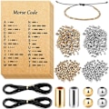 Miniatyrbillede 5 af 5: DIY Morse Kode Armbåndsfremstillingskit 400 Runde Afstandsperler 400 Lange Rørperler [DB] Gold-color