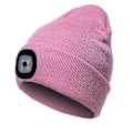 Pikkukuva 1 / 4: Pipo Hattu Valolla ja Punaisella Varoitusvalolla, USB-Latautuva LED-Valoinen Pipo, Kädet Vapaat Päälampun Hattu, 1kpl pink