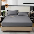 Miniatyrbilde 1 av 5: 3-delt sengetøysett i ensfarget, mykt, hudvennlig og pustende materiale, for soverom, maskinvaskbart (1*laken + 2*putevar, uten kjerne) [DB] Deep Grey 150cm*200cm