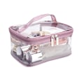 Miniatyrbillede 2 af 5: Transparent PVC Makeup Taske Bærbar Vandtæt Toilettaske Stor Kapacitet Lynlås Kosmetik Taske DB Rose Pink Single Layer