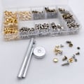 Miniatyrbild 3 av 4: 300 Set Läder Nitar Dubbelhatt Nitar Tubulär Metall Dubbar Med Stansklippare Fästset Verktyg För Diy Läderhantverk [DB]