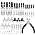 Miniatyrbillede 1 af 5: 85 stk. Lynlås Reparationskit Lynlås Skyder Redning Universal Lynlåse Udskiftning Jakke Tøj Taske Telte Fix {DB} black silver