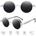 Miniatyrbillede 4 af 5: Vintage Polariserende Steampunk Runde Solbriller til Mænd Stilfulde Db Silver Frame Grey Lenses