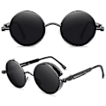 Pikkukuva 3 / 5: Vintage Polarisoivat Steampunk Miesten Pyöreät Aurinkolasit Tyylit Db Black Frame Grey Lenses
