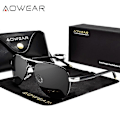 Pikkukuva 3 / 5: AOWEAR Merkkisuunnittelijan Polarisoidut Aurinkolasit Miehille Lentäjäpinnoite Peili Aurinkolasit Miehille Naisille oculos gafas lentes de sol [db] Brown AOWEAR