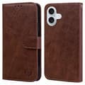Solid farve læder foldbart stativ tegnebog læder telefoncover til iPhone 16 [DB] Multicolor Brown