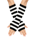 Miniatyrbilde 1 av 5: 1 Par Cozy Stripete Ullvotter Gave Mid-lengde Høst Jul Hold Varme Hansker for Vinter [DB] Black White