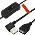 Miniatyrbilde 1 av 5: 30 cm USB-kabel med bryter PÅ/AV Kabel Forlengelse USB Vifte Strømforsyning Linje Slitesterk Adapter Vippebryter for USB-lampe [db] Right bend