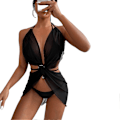 Miniatyrbild 1 av 5: \"Dam Badkläder Svart Bikini Set 3 i 1 Badkläder Strandkläder Dam Badkläder\" [DB] S