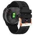 Miniatyrbillede 2 af 3: Urremme til Garmin Fenix 7s / 6s Pro / 5s Plus / Instinct 2s, Vandrette Striber Silikon 20mm Rem med Roséguld Spænde db Black