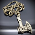 Miniatyrbild 4 av 4: Viking Odin axe varg & korps slaviska  halsband & hänge Bronze one size