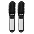 Compact Brush with Mirror Portable Folding Hairbrush for Women and Men for Quick Refresh 2 pcs
