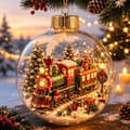Juletrekule med LED-lys, lysende julepynt med vintermotiv til juletre, peis, bord og stue Train