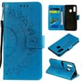 Embossed Mandala Flower Stand Wallet Leather Case for Samsung Galaxy A40 Blue