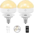 E14 Rechargeable Light Bulb, 2-pack, 300LM, 40W Equivalent, Detachable Charging, 3 Color Temperatures, Remote Control Puck Emergency Light, Dimmer, Ti