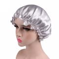 Silk Satin Nattsömn Cap Hår Bonnet Hat Head Cover Silver