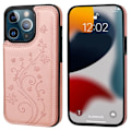 Miniatyrbild 3 av 7: iPhone 14 Pro - Stöttåligt Läder skal kortfack Roséguld