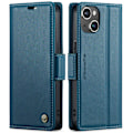 Miniatyrbild 1 av 9: iPhone 15 - Fodral Premium Läder RFID Skyddat CaseMe® Blå Blue