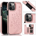 Miniatyrbild 1 av 7: iPhone 14 Pro - Stöttåligt Läder skal kortfack Roséguld