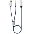 2-i-1 Type-C Billjudskabel 1 Split 2 Type C till USB A 3,5 mm Aux-kabel Blå