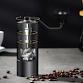 Miniatyrbillede 4 af 7: Manuel kaffe kværn CNC rustfrit stål professionelt dobbelt leje justerbar hånd burr kaffe bønne slibning