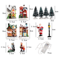 Miniatyrbilde 5 av 7: LED Harpiks Jule Landsby Ornamenter Set Figuriner Dekorasjon Julenissen Furu Nåler Snø Utsikt Hus