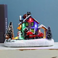 Miniatyrbild 2 av 8: Jul liten tåg by snö hus lysande harts prydnad