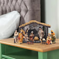 Miniatyrbild 5 av 6: 12 bitar Jul Krubba Krubba Set Real Life Födelsekyrka Jesus Krubba Jul Kubba Ornament