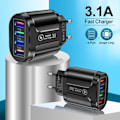 Miniatyrbillede 5 af 7: 3.1A 4 porte USB rejse oplader hurtig opladning QC 3.0 væg opladning