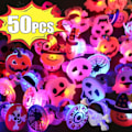 Pikkukuva 2 / 8: 50 osaa LED valaiseva halloween sormukset luova kurpitsa haamu kallo hohtava pimeässä sormi sormukset lelut