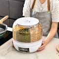 Miniatyrbillede 6 af 7: 360° Roterende Korn Dispenser Korn Opbevaring Kasse Transparent Forseglet Krukke