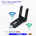 Miniatyrbilde 2 av 5: 1300 Mbps USB 3.0 WiFi Adapter Dual Band 2.4Ghz/5Ghz Trådløst WiFi Dongle Antenne USB Ethernet Nettverk Kort Mottaker For PC