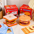 Miniatyrbillede 2 af 7: Træ Simulering Hamburger Børn Legetøj Montessori Pædagogisk Læring Farve Form Matchende Bræt Spil Legetøj