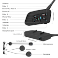 Miniatyrbild 5 av 7: Motorcykel Bluetooth Hjälm Intercom Headset 1200M Intertelefon för 6 förare Vattentät Musik spelare
