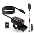 Pikkukuva 1 / 7: Moottoripyörä USB laturi QC3.0 Ohjaustanko pikalataus vedenpitävä 12V pistoke adapteri